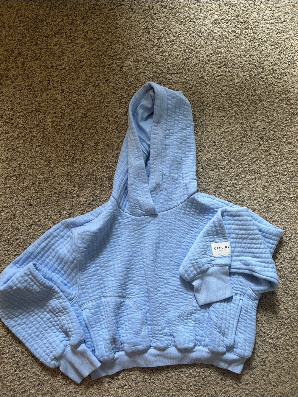 aerie Light Blue Quilted Cropped Hoodie